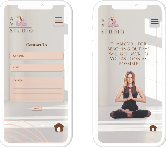 AV Studio contact and confirmation screens on two phones